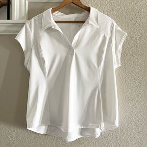 Athleta 2x polo white shirt gold tennis active top plus size crisp white